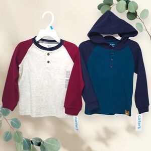 NWT Bundle Carter's Kids long sleeve / Hooded Shirt Set‎ front button 24 Months